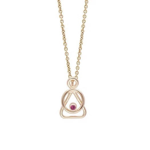 Heiring mor og barn vedhæng i 18 karat forgyldt sølv med ægte rubin (0,05 ct).